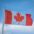 Canadian flag waving against a blue sky
